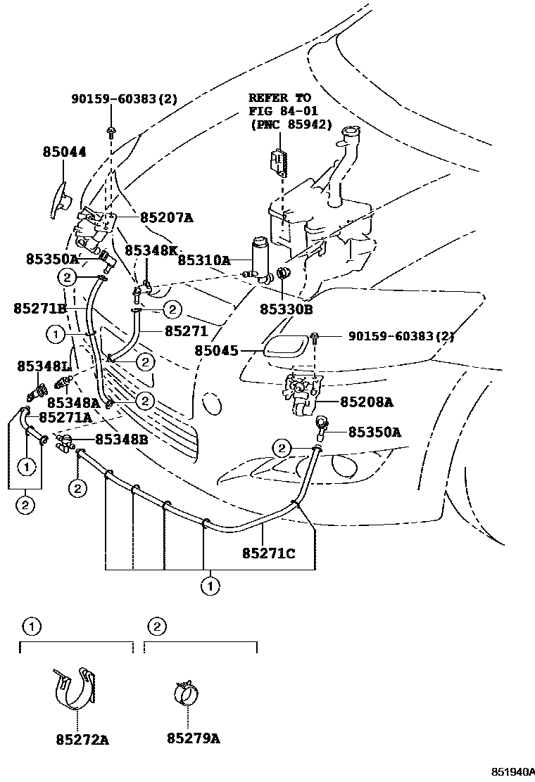 Toyota COROLLA 前大灯清洗器 EPC diagram — 851940A