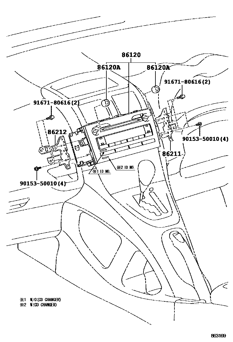 Toyota COROLLA 收音机、放大器和冷凝器 EPC diagram — 863169