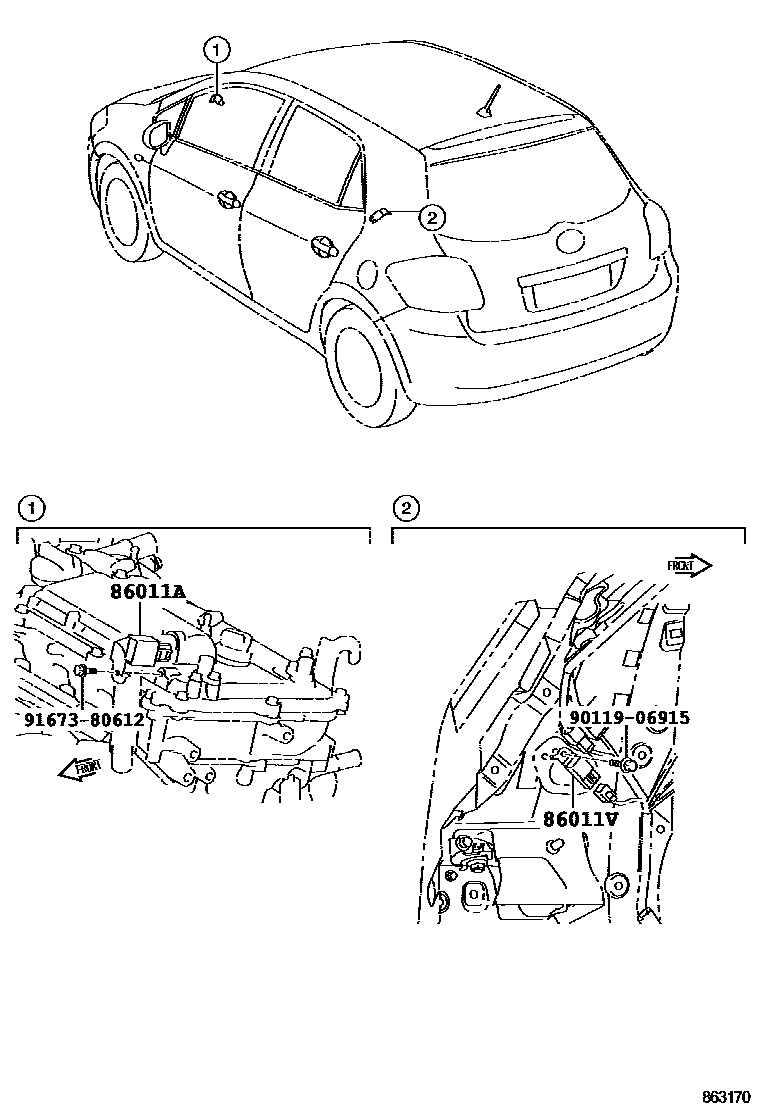 Toyota COROLLA 收音机、放大器和冷凝器 EPC diagram — 863170