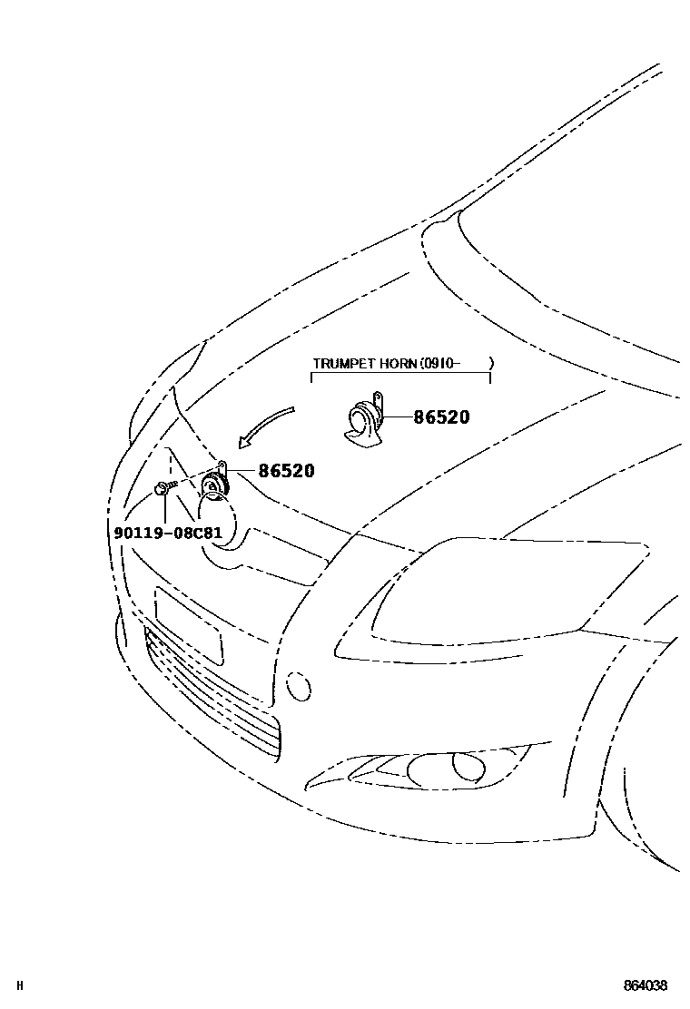 Toyota COROLLA 喇叭 EPC diagram — 864038