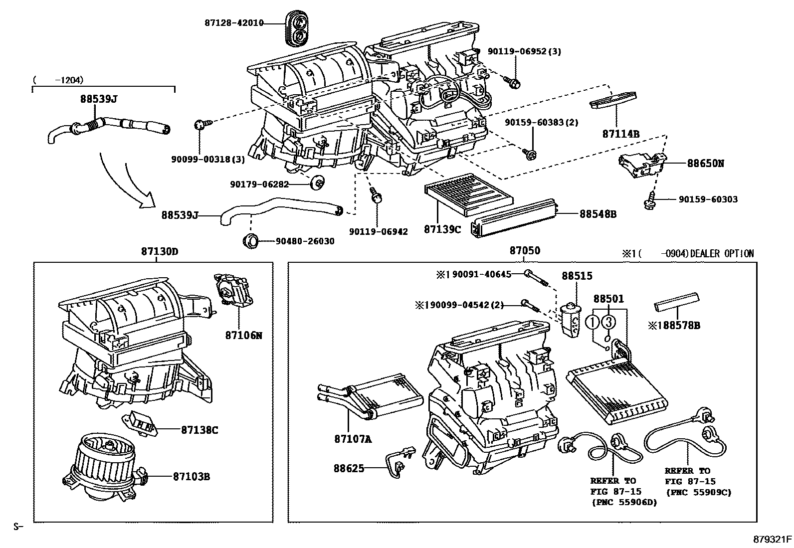 Toyota COROLLA 暖风和空调系统 - 冷却器组件 EPC diagram — 879321F