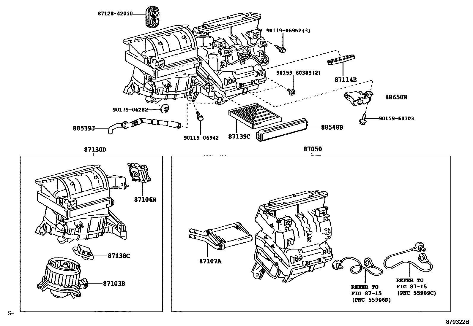 Toyota COROLLA 暖风和空调系统 - 冷却器组件 EPC diagram — 879322B
