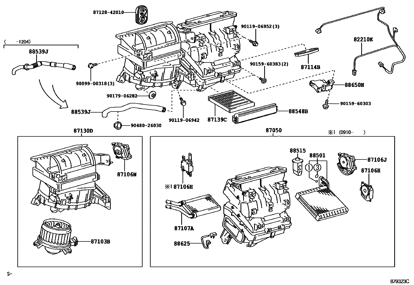 Toyota COROLLA 暖风和空调系统 - 冷却器组件 EPC diagram — 879323C
