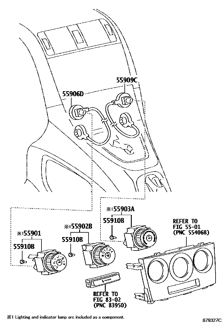 Toyota COROLLA 暖风和空调系统 - 控制器和风管 EPC diagram — 879327C