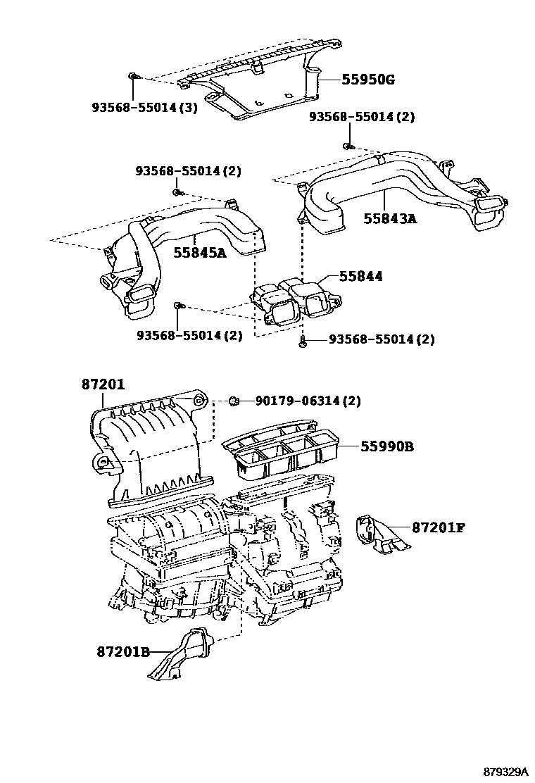 Toyota COROLLA 暖风和空调系统 - 控制器和风管 EPC diagram — 879329A