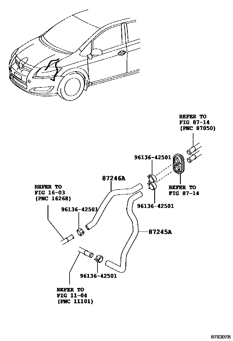 Toyota COROLLA 暖风和空调系统 - 水管 EPC diagram — 879307B