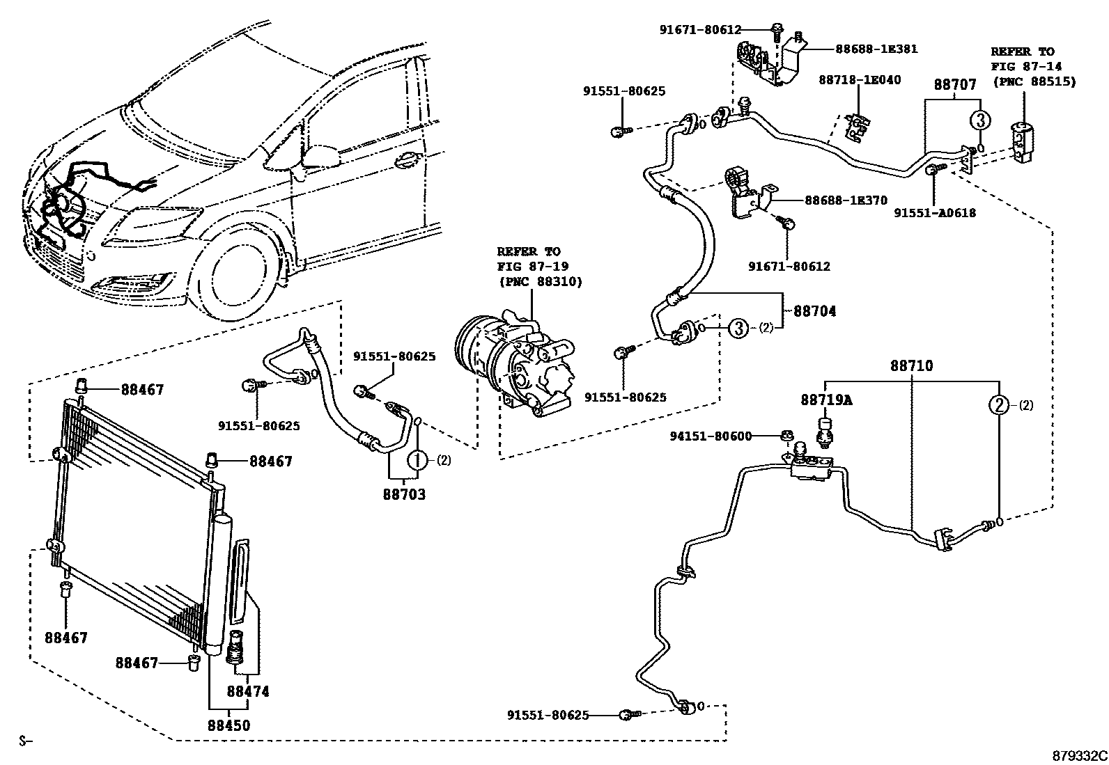 Toyota COROLLA Heating & Air Conditioning - Cooler Piping EPC diagram — 879332C