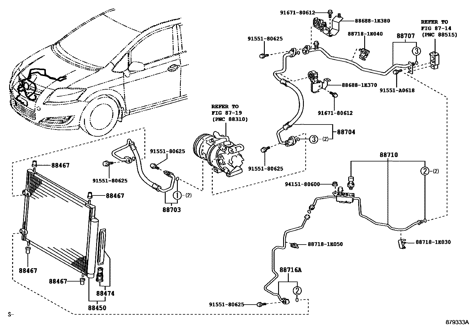 Toyota COROLLA Heating & Air Conditioning - Cooler Piping EPC diagram — 879333A