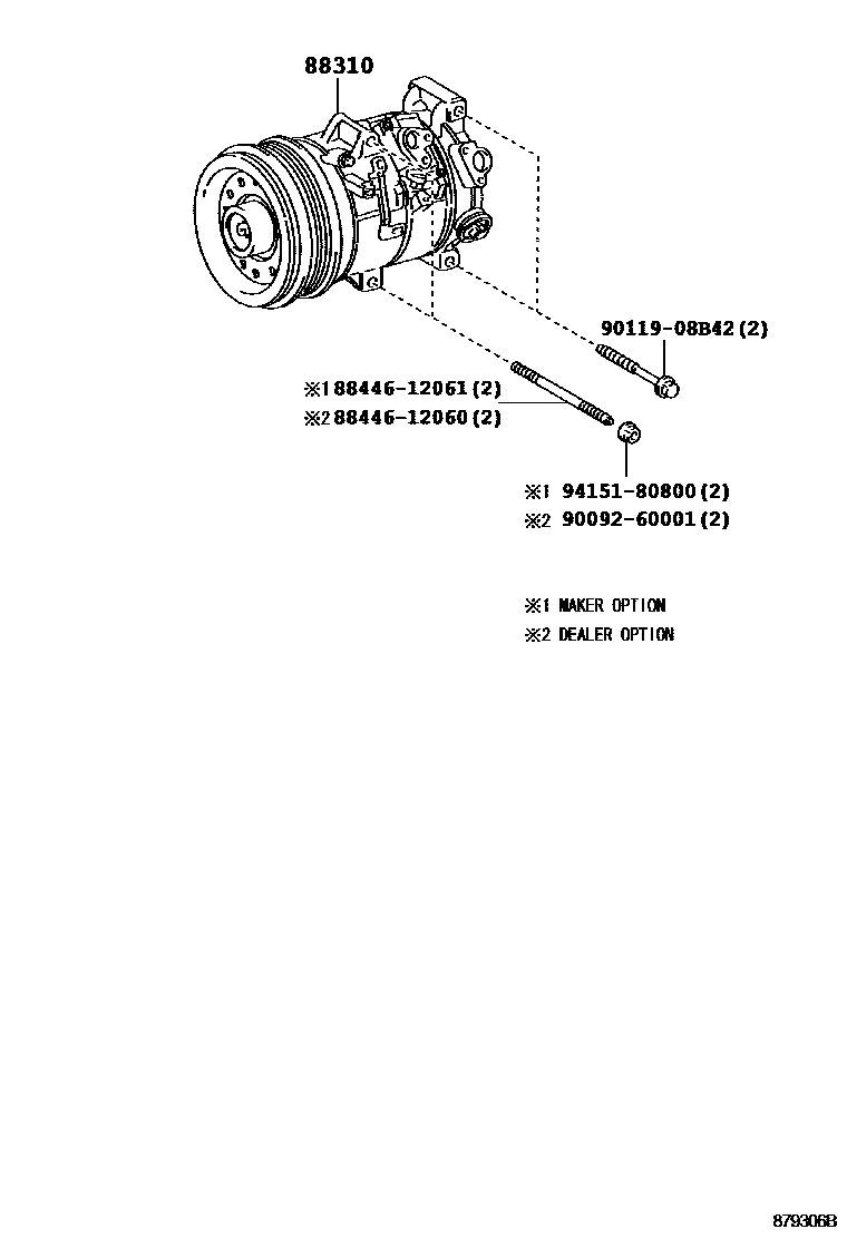 Toyota COROLLA Heating & Air Conditioning - Compressor EPC diagram — 879306B