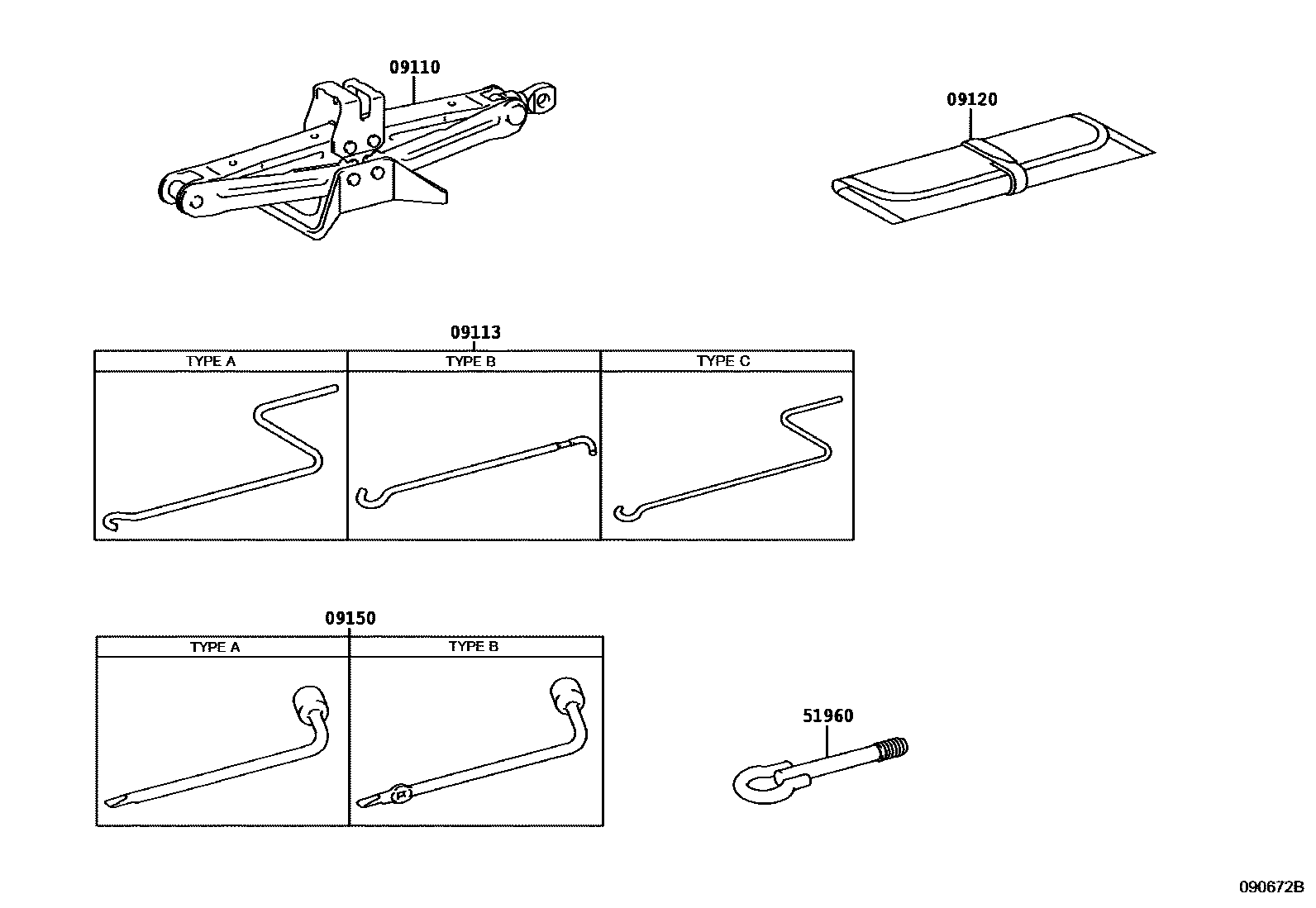 Toyota COROLLA Standard Tools EPC diagram — 090672B