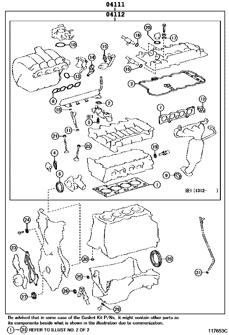 Toyota COROLLA Engine Overhaul Gasket Kit EPC diagram — 117653C