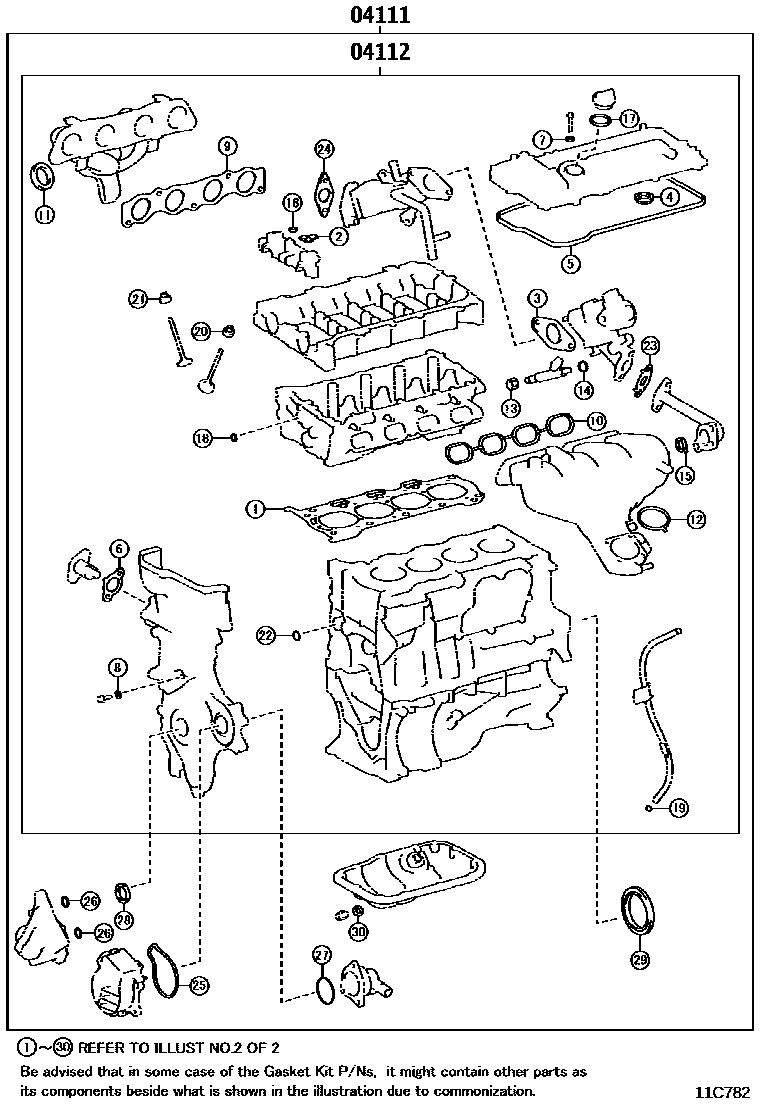 Toyota COROLLA Engine Overhaul Gasket Kit EPC diagram — 11C782