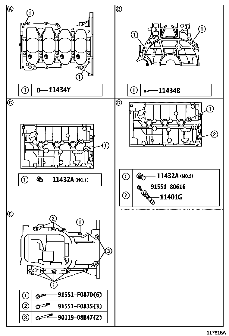 Toyota COROLLA Cylinder Block EPC diagram — 117618A