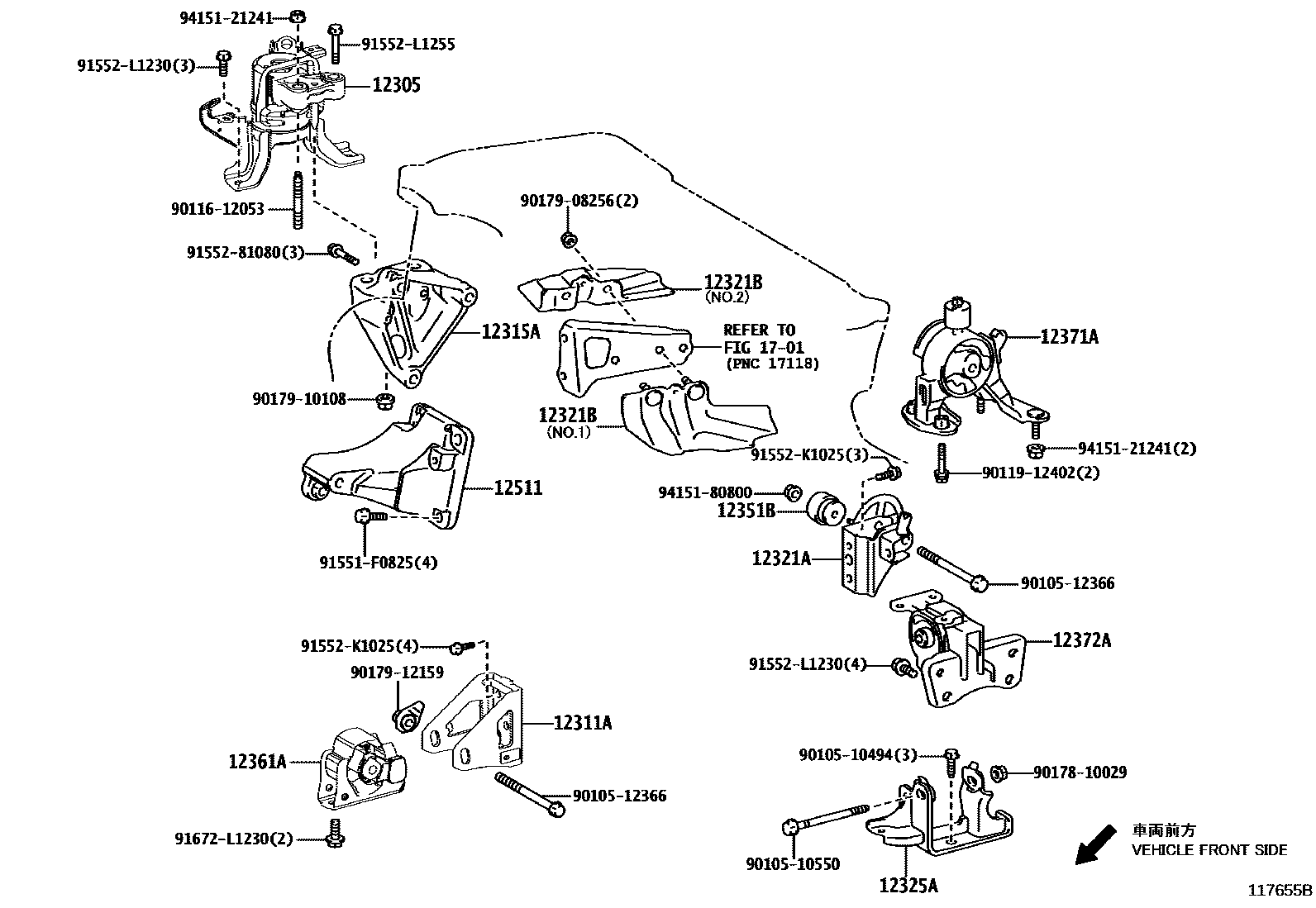 Toyota COROLLA Engine Mounting EPC diagram — 117655B