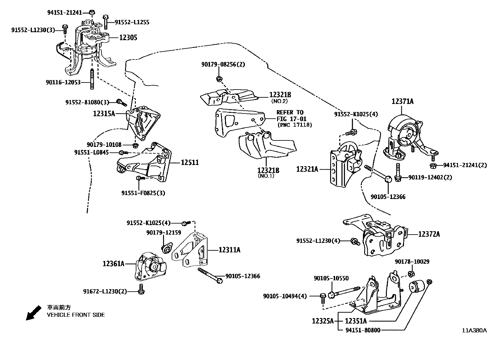 Toyota COROLLA Engine Mounting EPC diagram — 11A380A