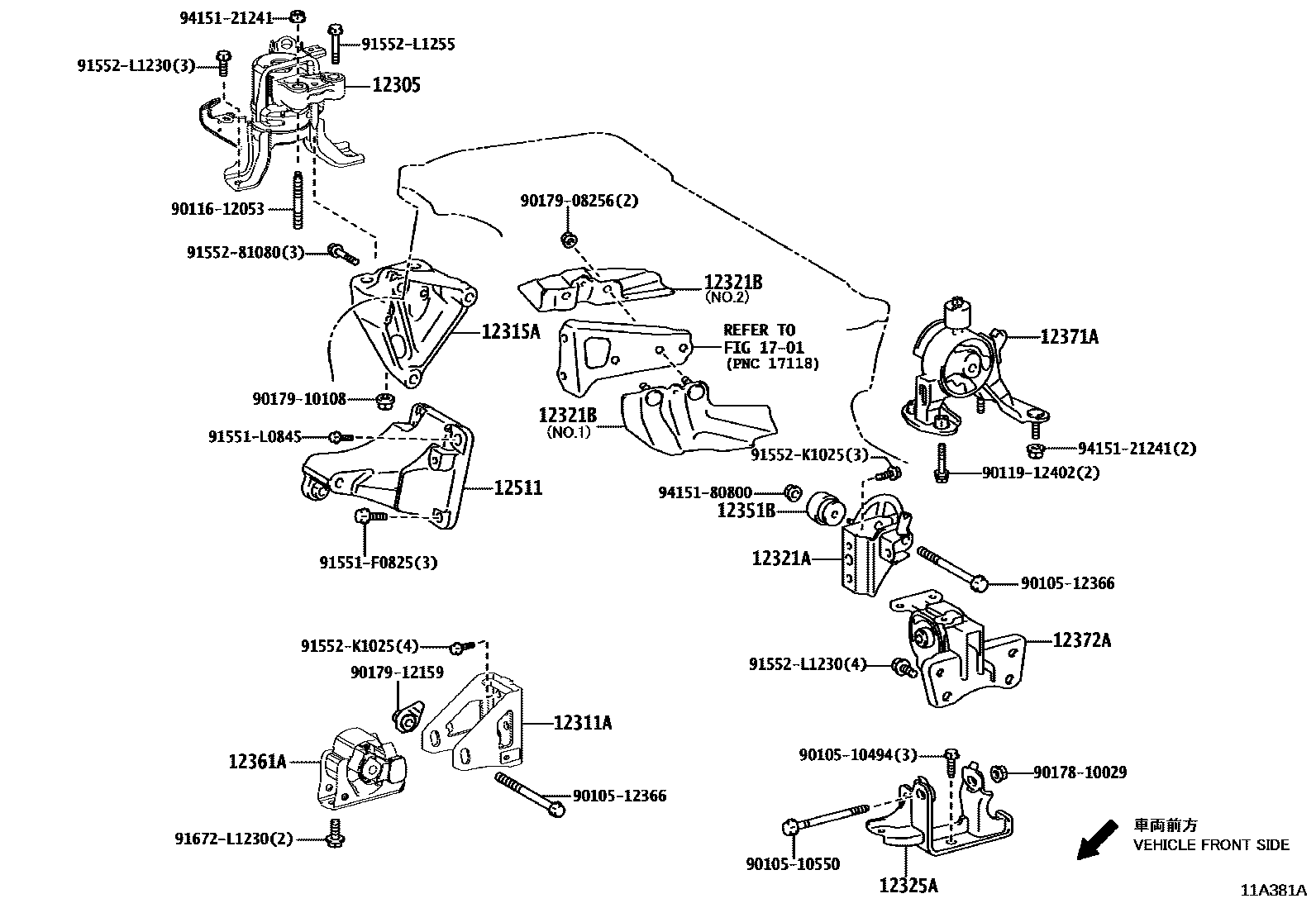 Toyota COROLLA Engine Mounting EPC diagram — 11A381A