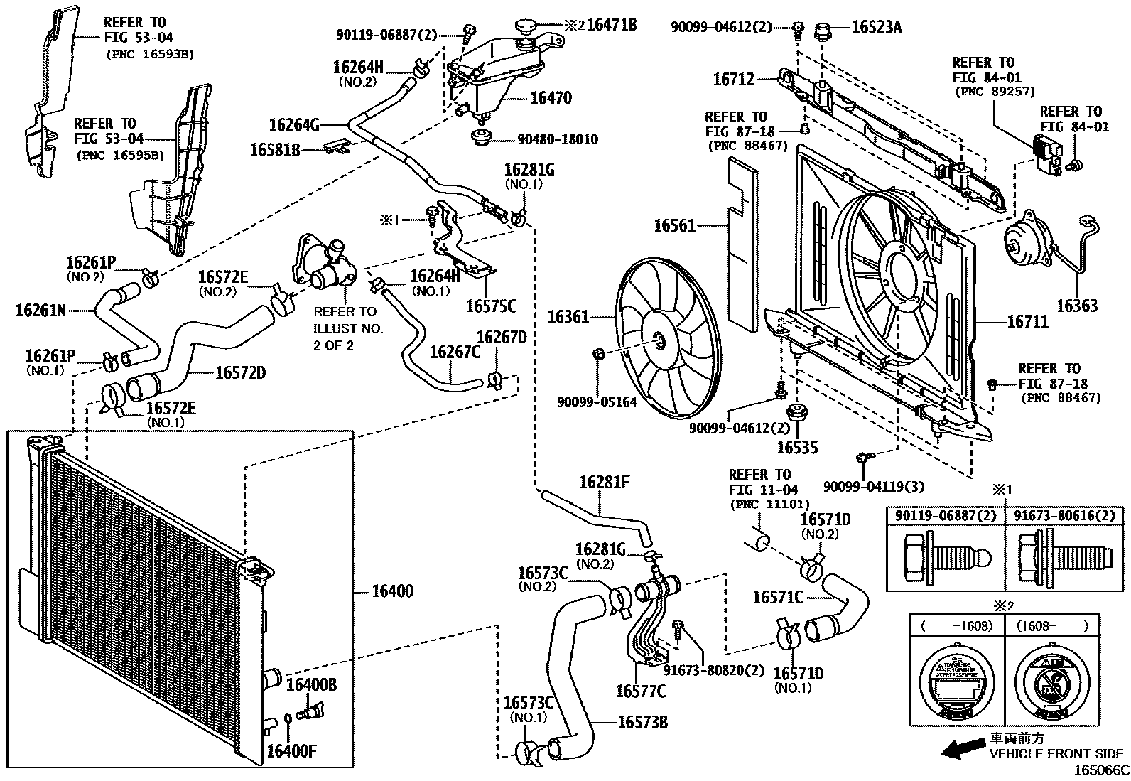 Toyota COROLLA RADIATOR & WATER OUTLET EPC diagram — 165066C