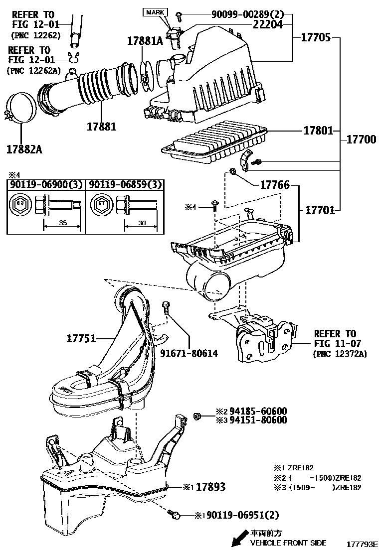 Toyota COROLLA Air Cleaner EPC diagram — 177793E