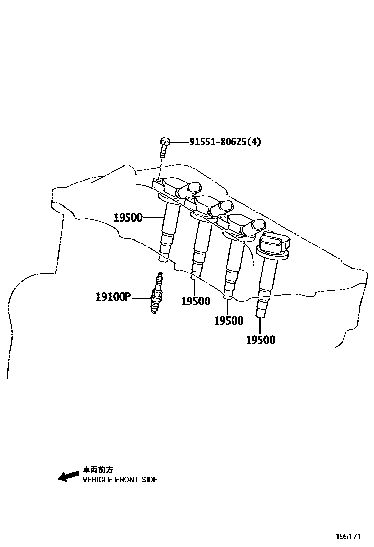 Toyota COROLLA 点火线圈和火花塞 /电热塞 EPC diagram — 195171