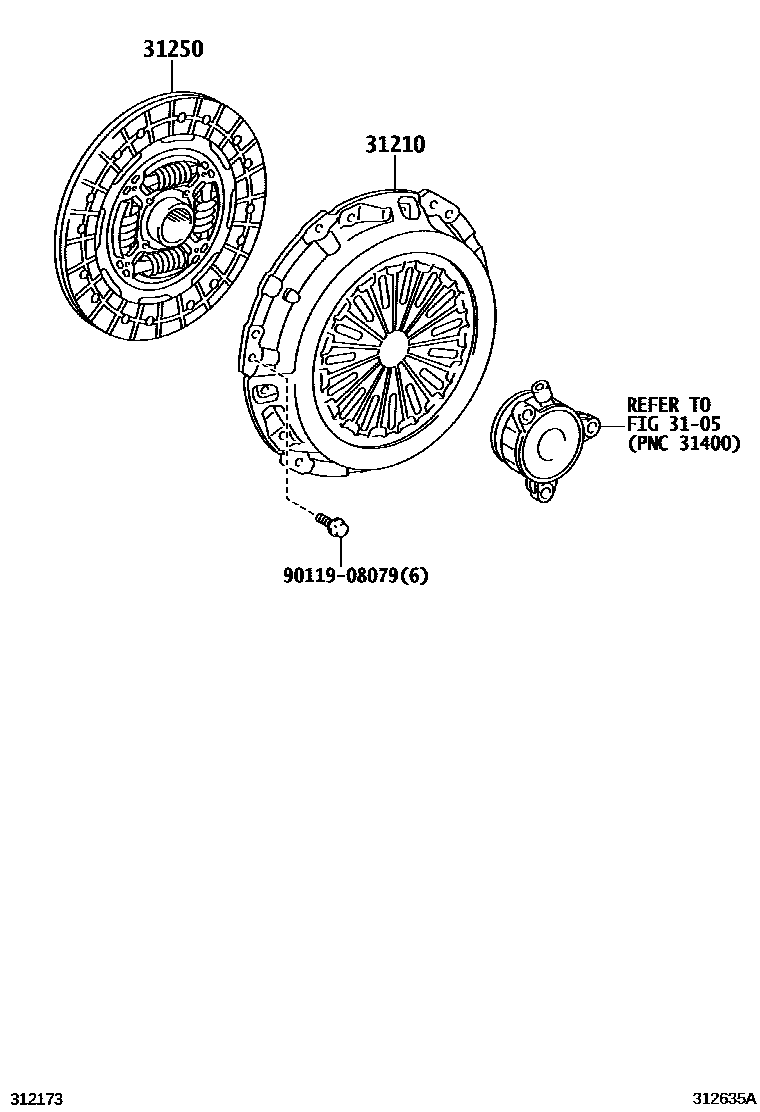 Toyota COROLLA 离合器和分离叉 EPC diagram — 312635A