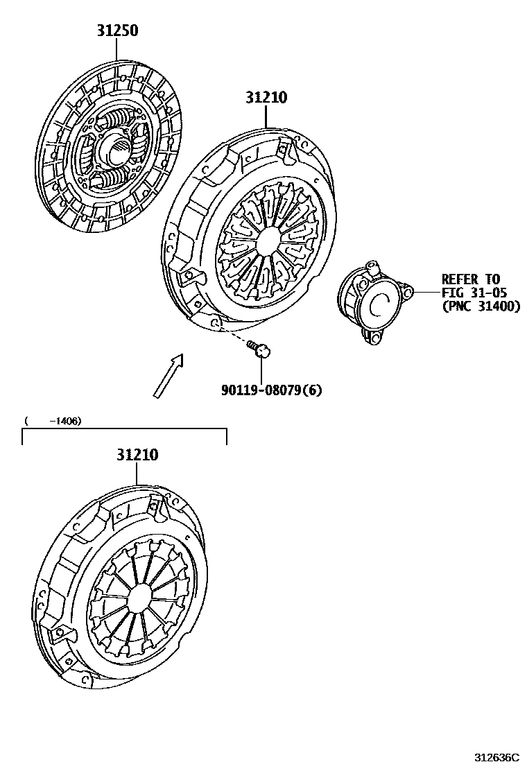 Toyota COROLLA 离合器和分离叉 EPC diagram — 312636C