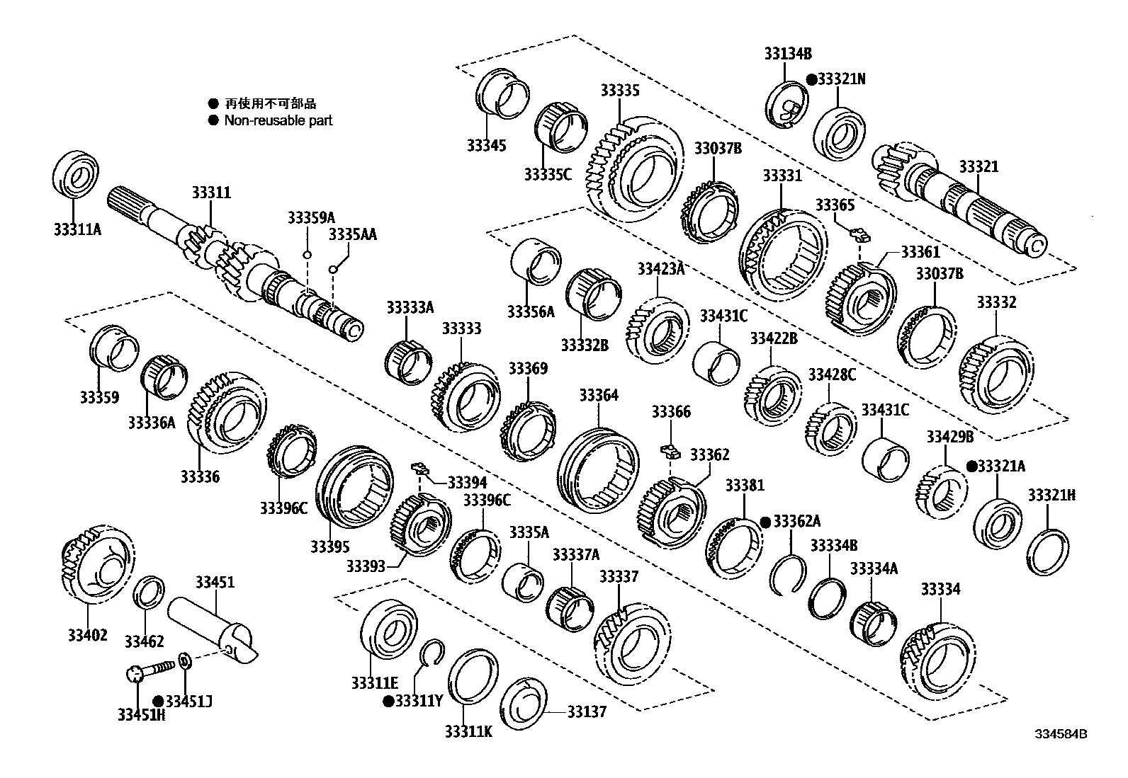 Toyota COROLLA 变速器齿轮(MTM) EPC diagram — 334584B