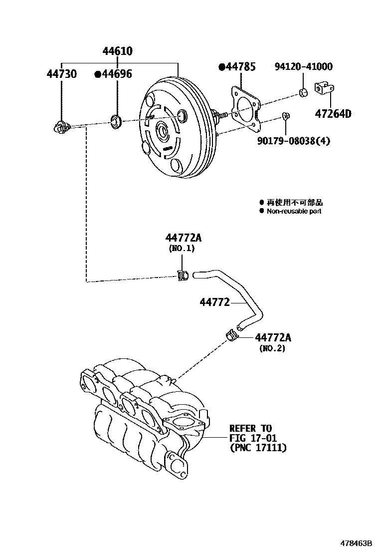Toyota COROLLA 制动助力器和真空管 EPC diagram — 478463B