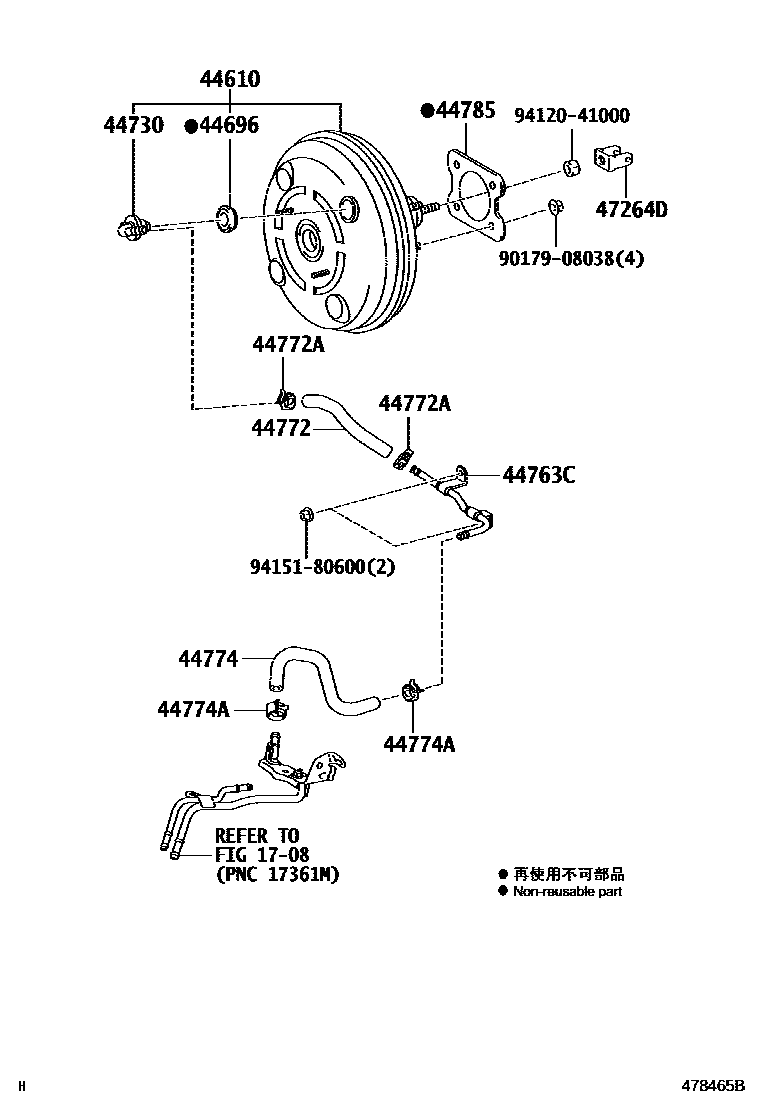 Toyota COROLLA 制动助力器和真空管 EPC diagram — 478465B