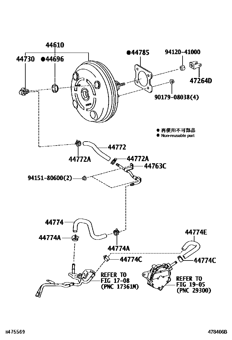 Toyota COROLLA 制动助力器和真空管 EPC diagram — 478466B