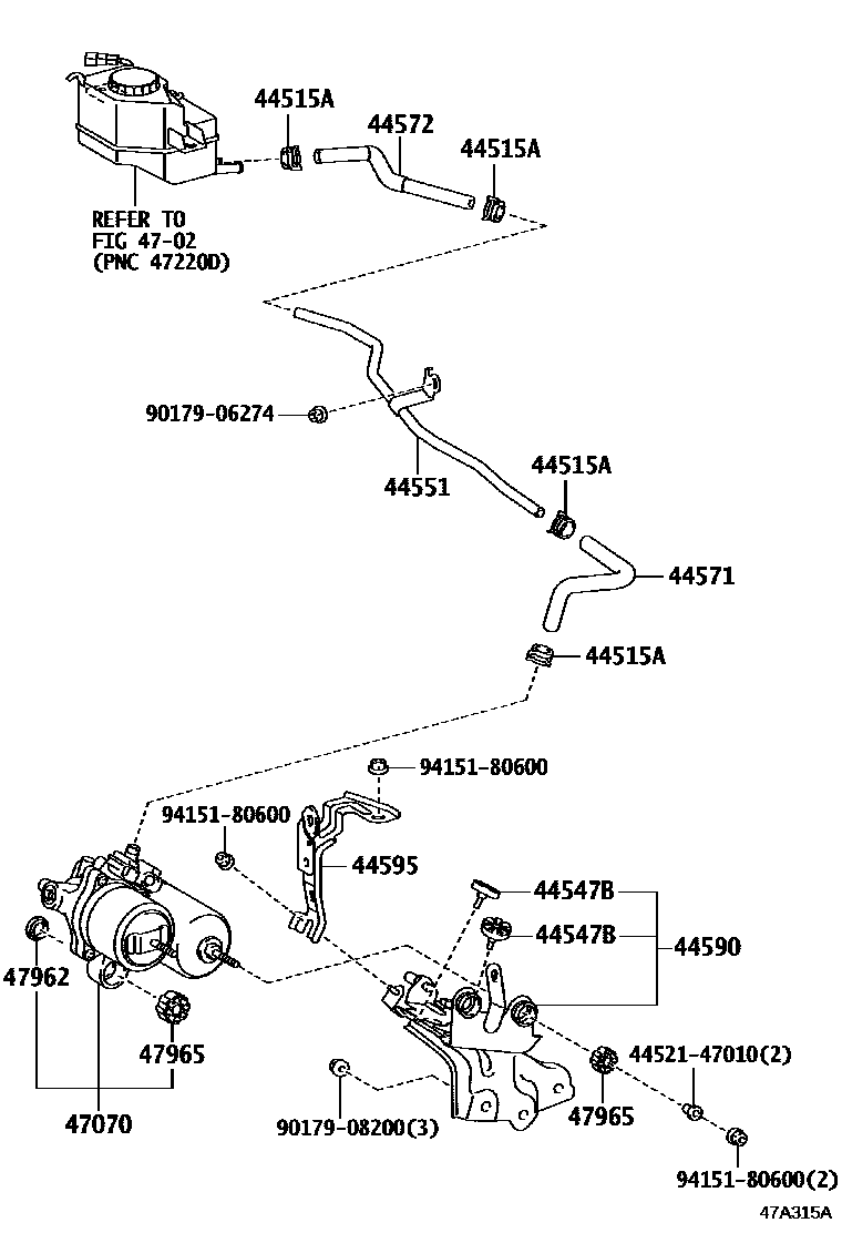 Toyota COROLLA 制动配管和卡箍 EPC diagram — 47A315A