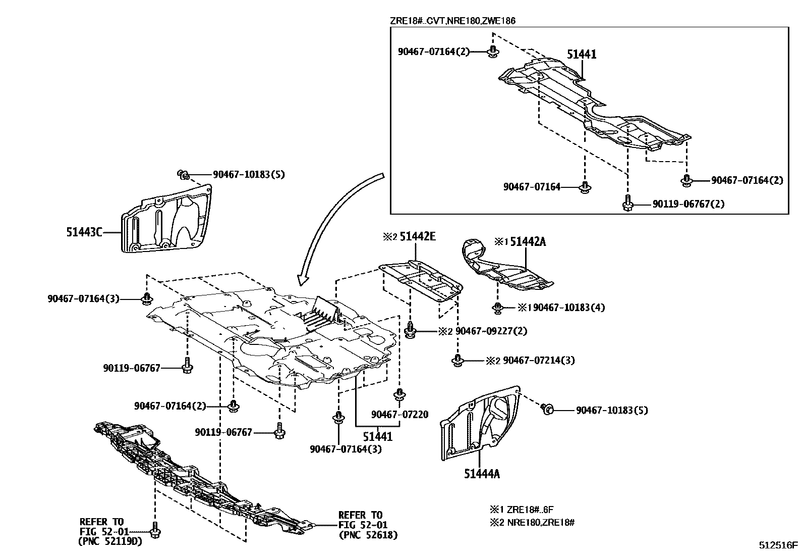 Toyota COROLLA 悬架横梁和发动机底罩 EPC diagram — 512516F