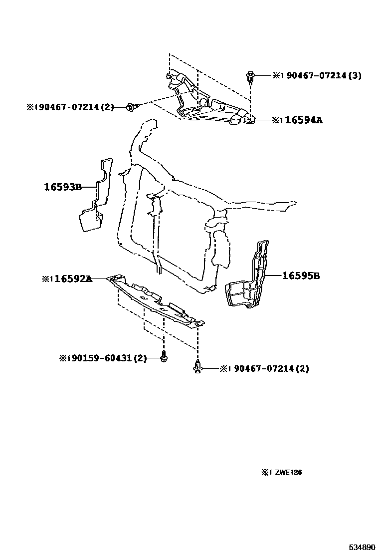 Toyota COROLLA 前翼子板挡泥板和前围板 EPC diagram — 534890