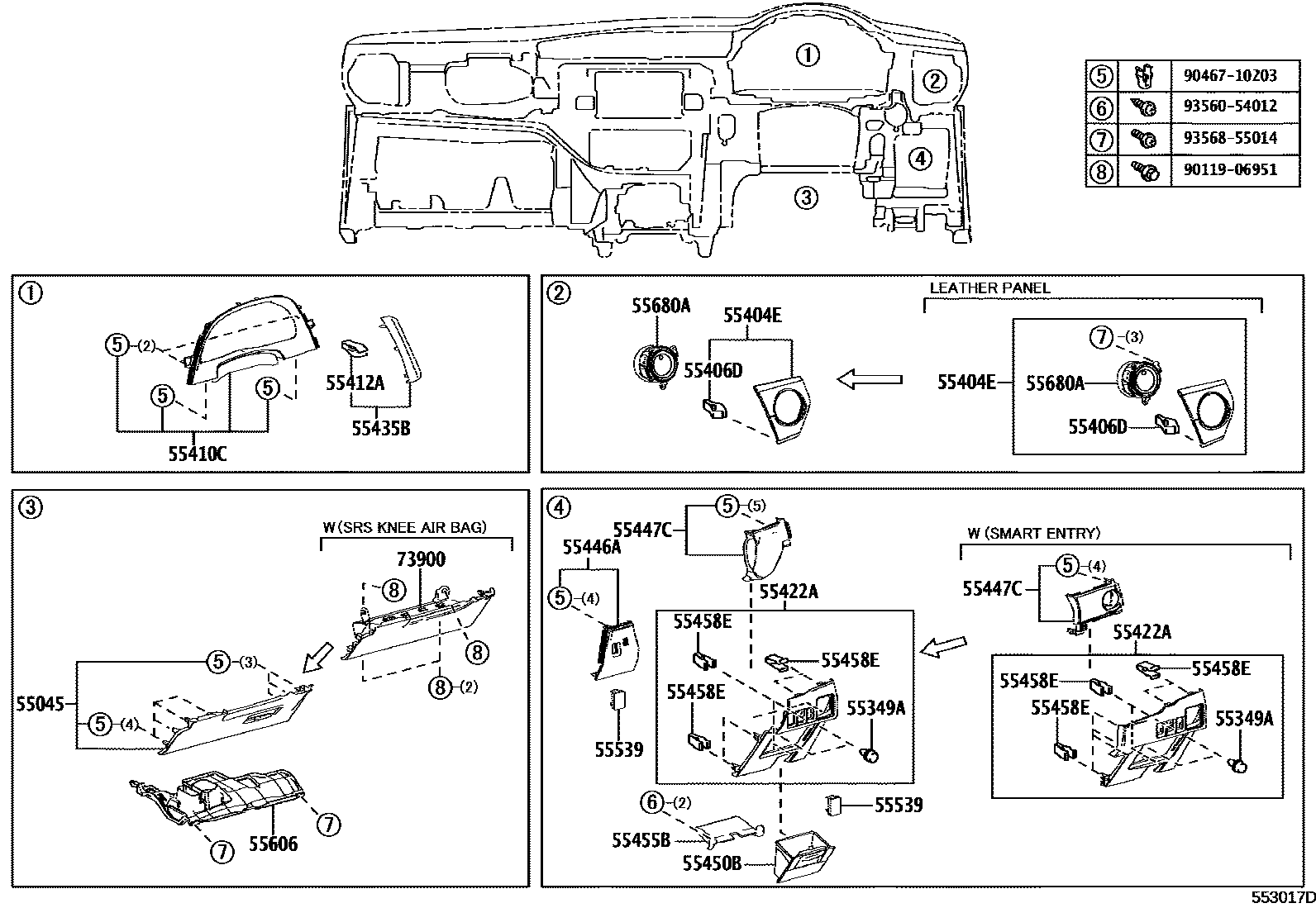 Toyota COROLLA 仪表板和手套箱 EPC diagram — 553017D