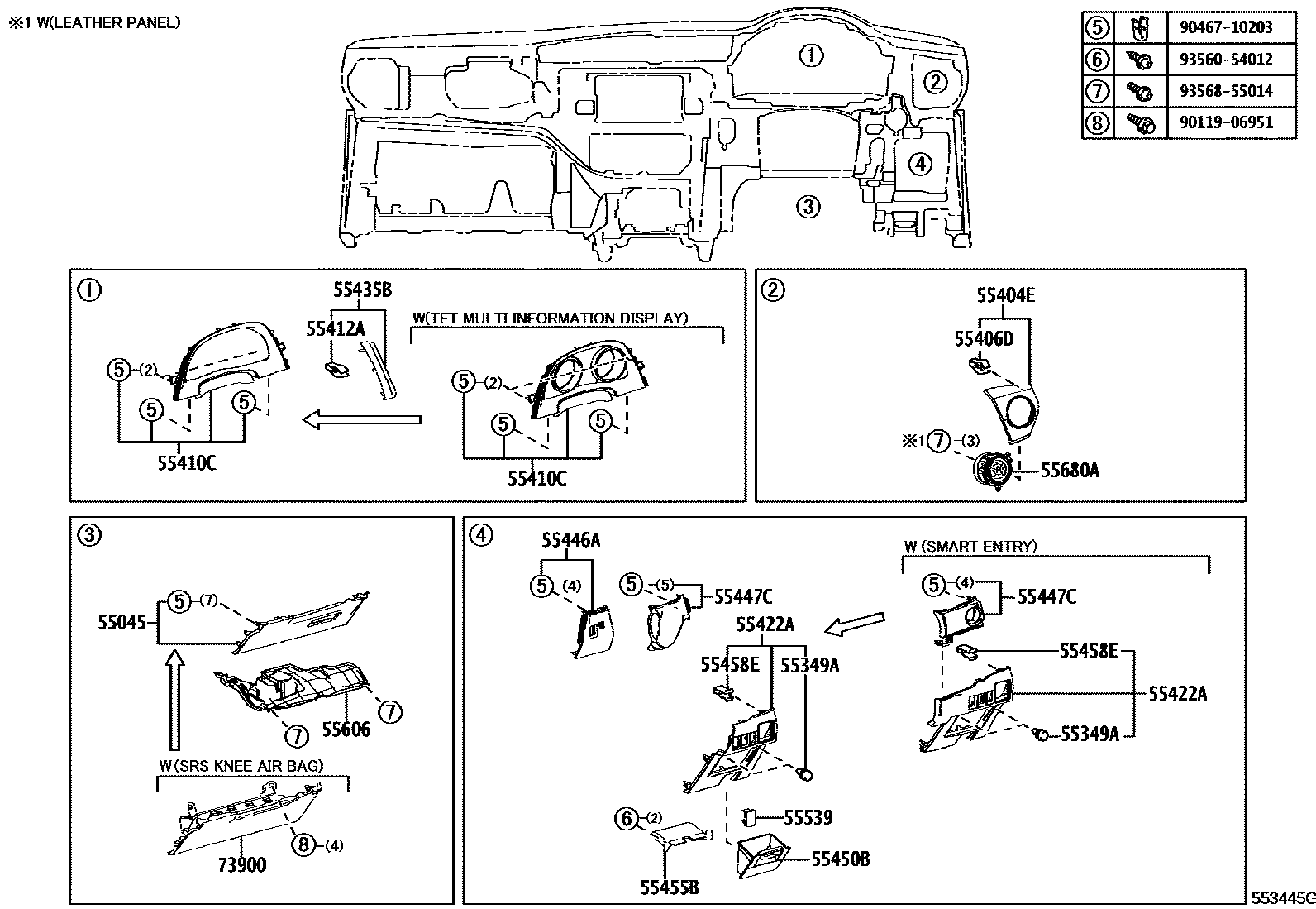 Toyota COROLLA 仪表板和手套箱 EPC diagram — 553445G