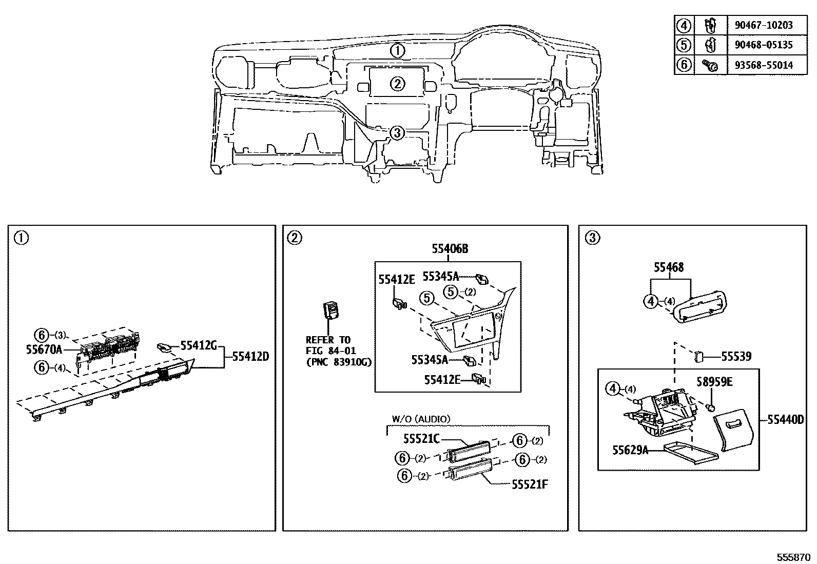 Toyota COROLLA 仪表板和手套箱 EPC diagram — 555870