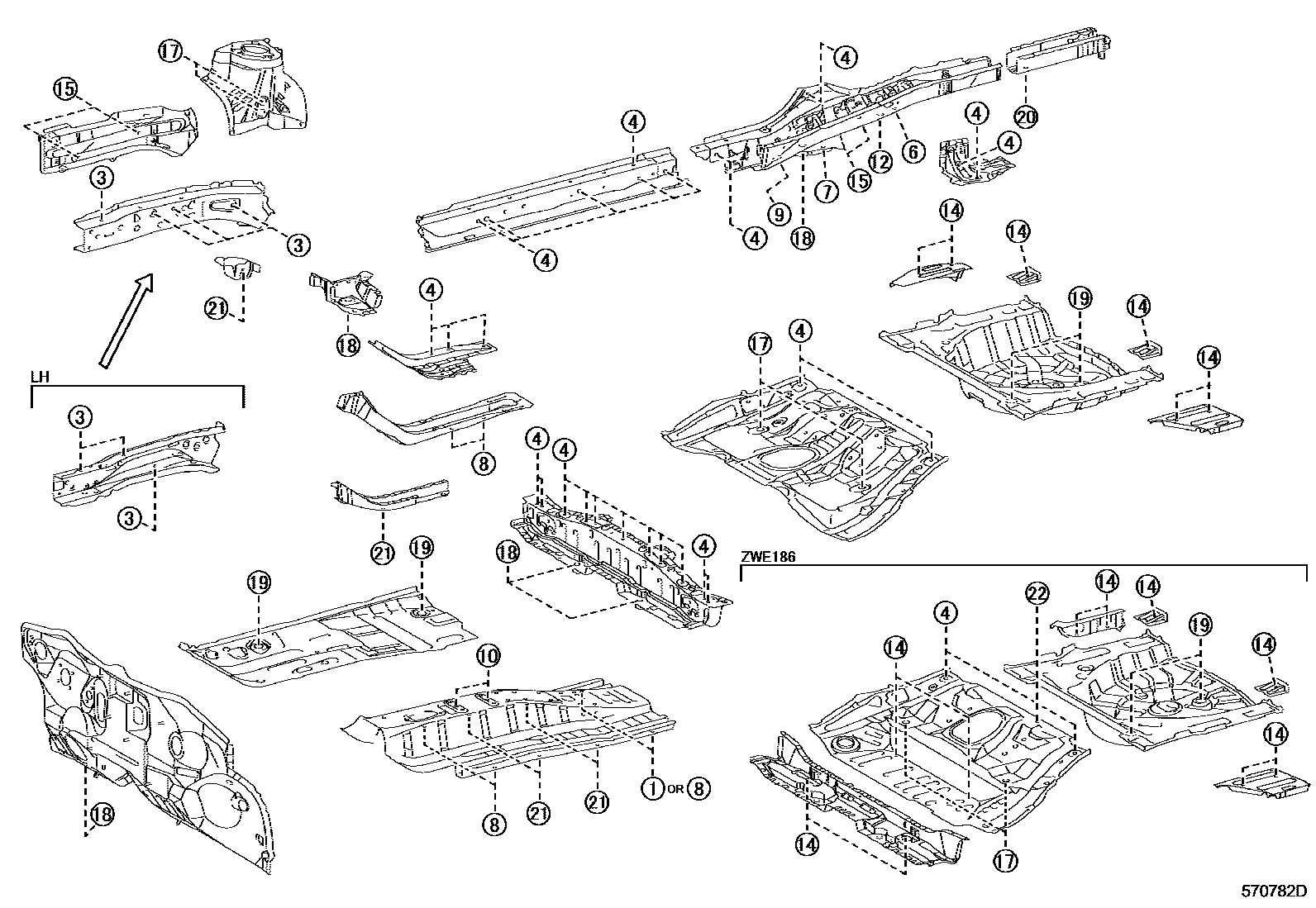 Toyota COROLLA hole plug EPC diagram — 570782D