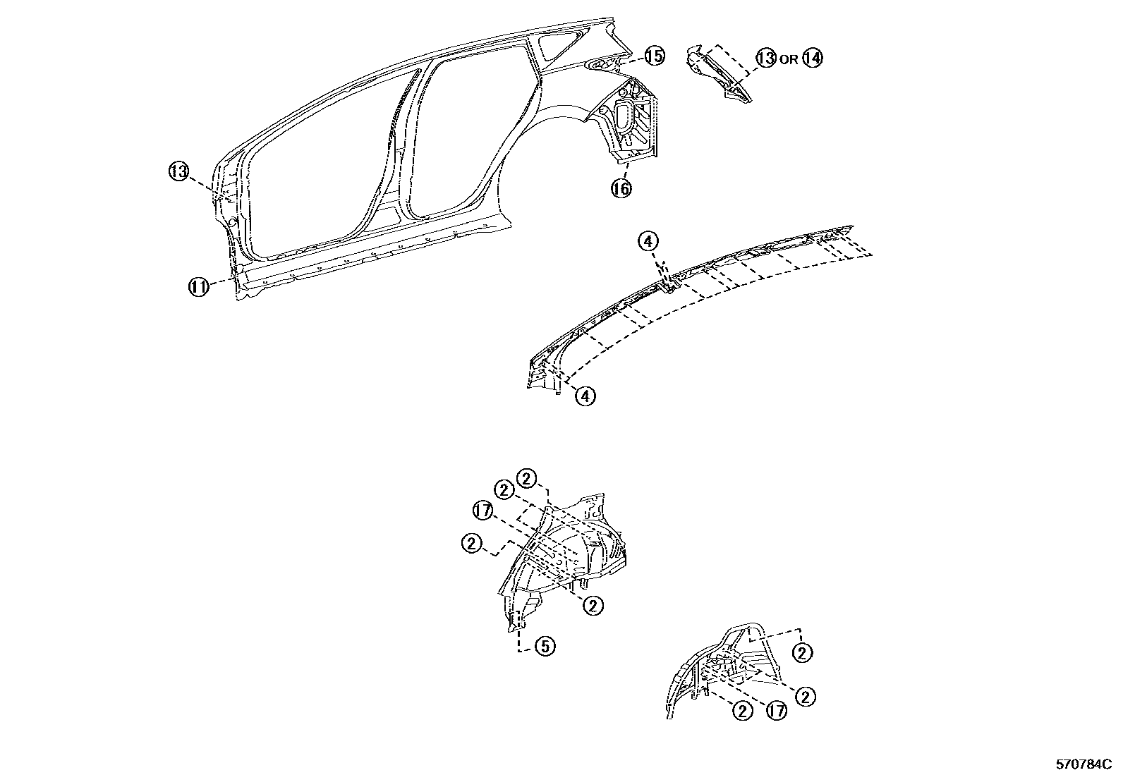 Toyota COROLLA hole plug EPC diagram — 570784C