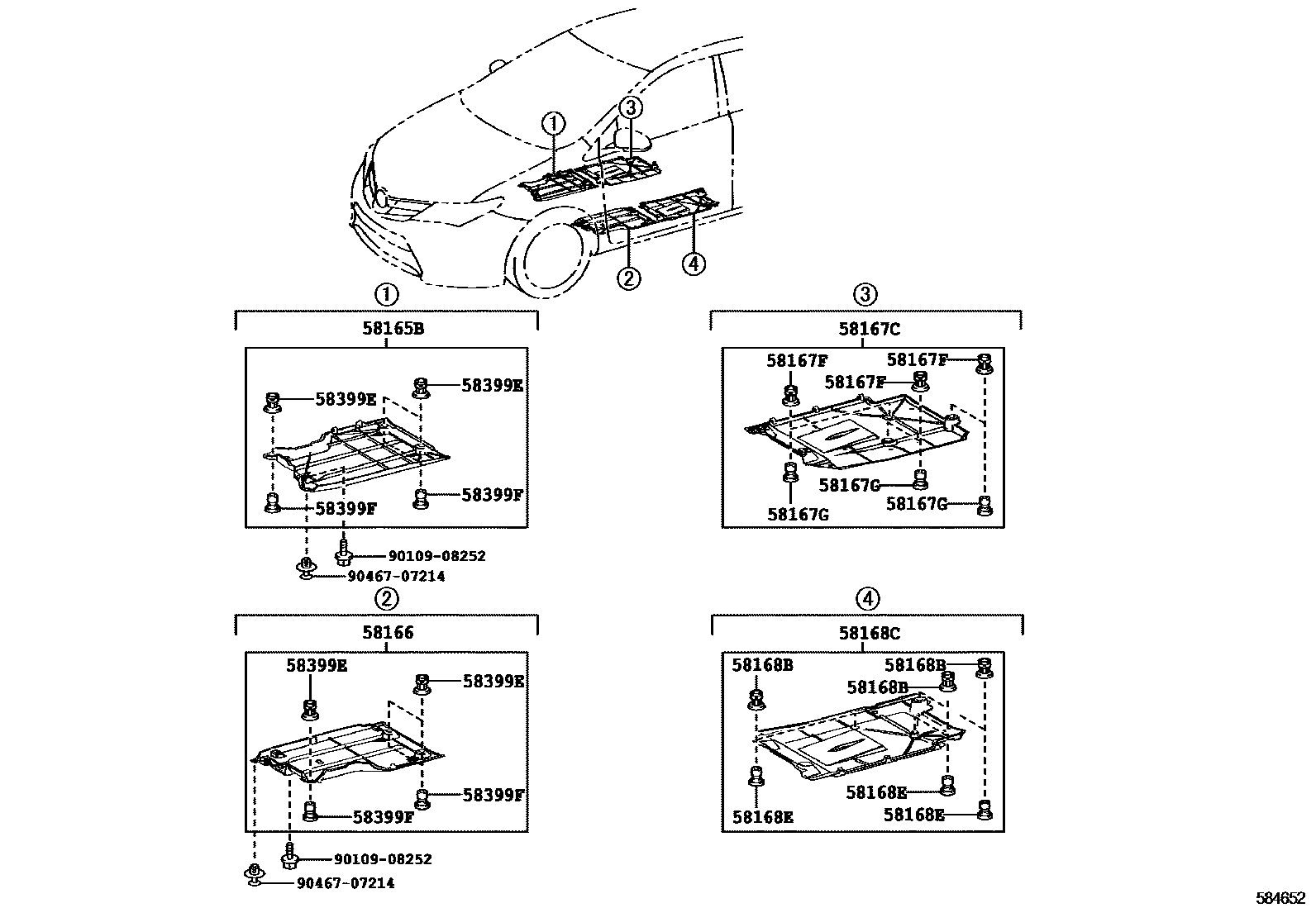 Toyota COROLLA 浅盘形地板和车身下背板 EPC diagram — 584652