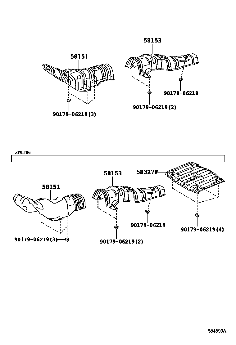 Toyota COROLLA 地板隔热垫 EPC diagram — 584599A