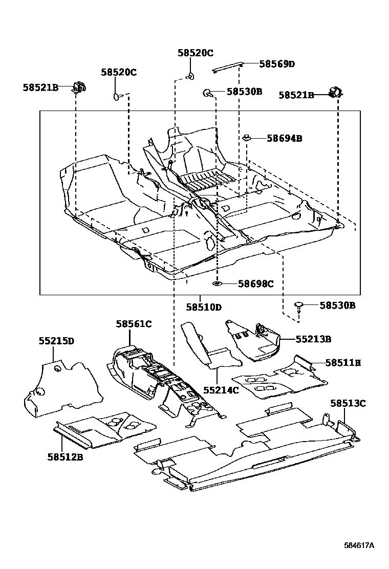 Toyota COROLLA 地板垫和地毯 EPC diagram — 584617A