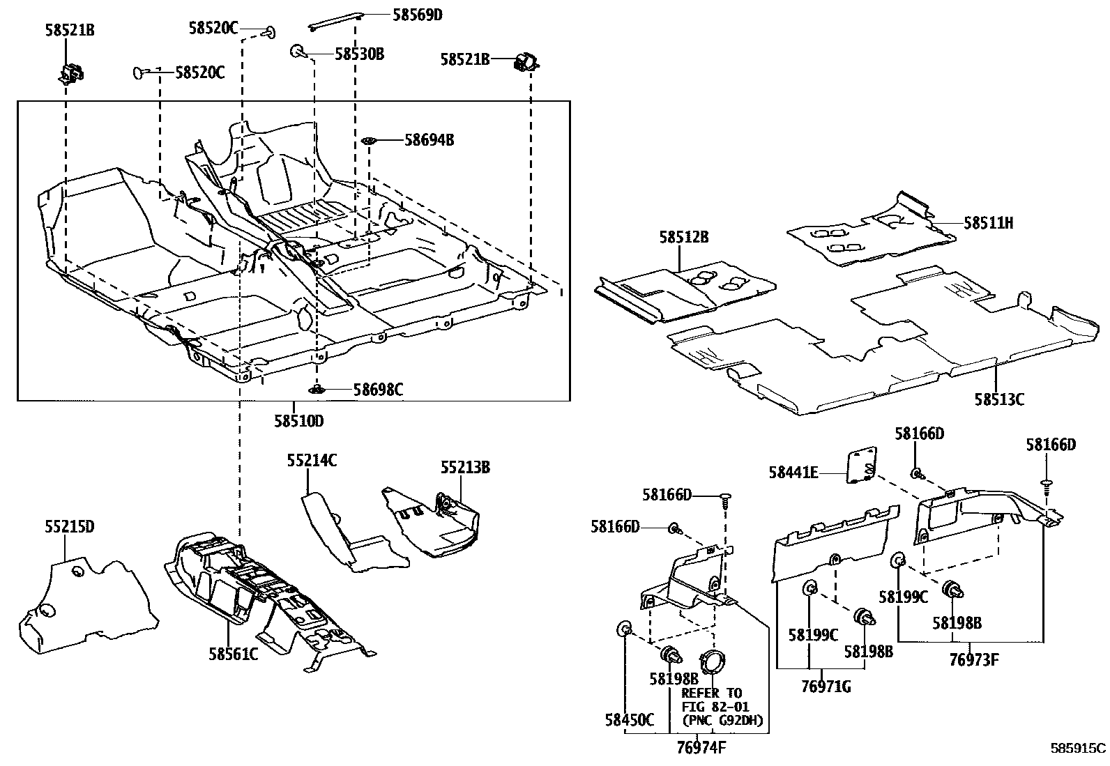 Toyota COROLLA 地板垫和地毯 EPC diagram — 585915C