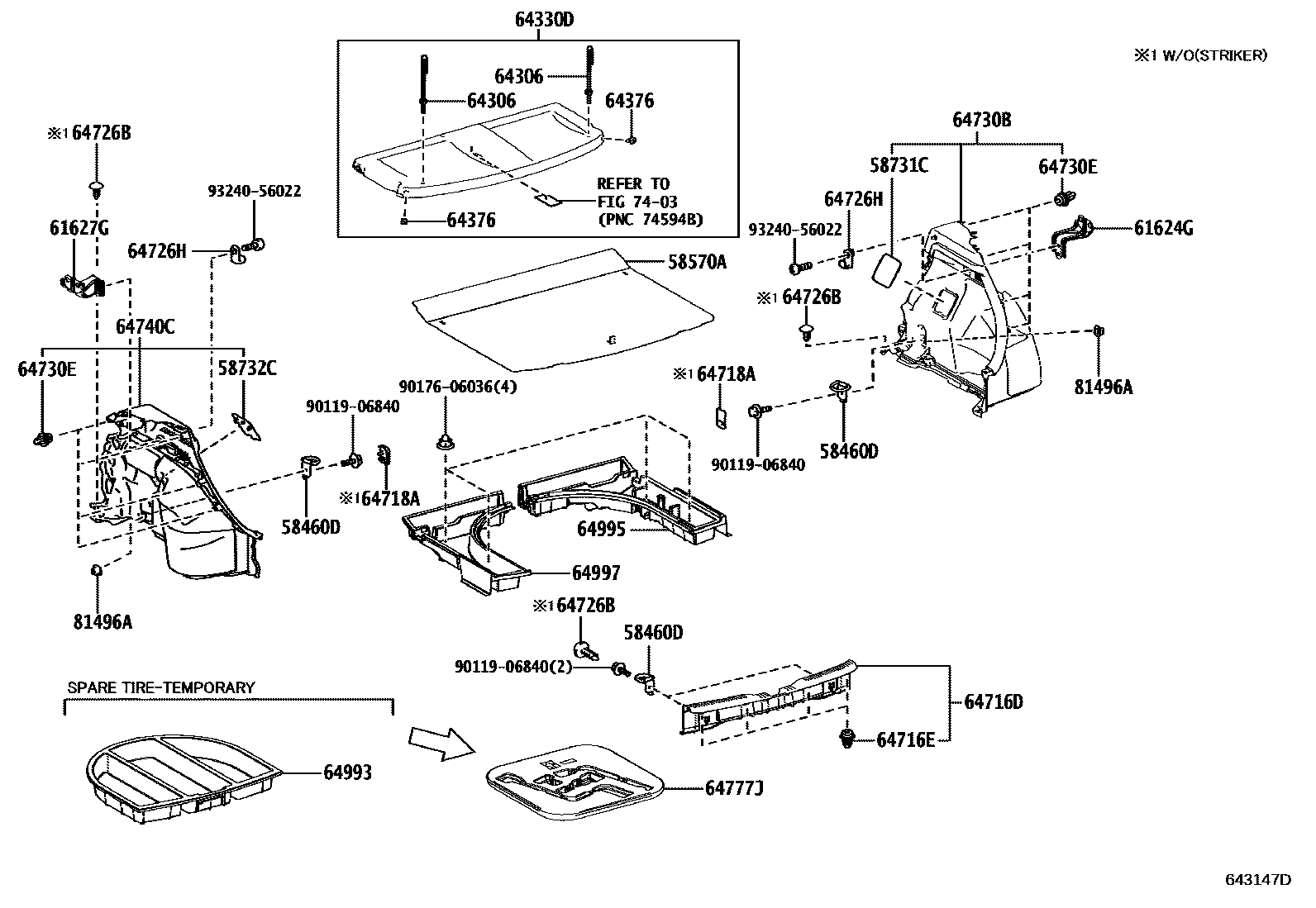 Toyota COROLLA 底板和底板装饰罩 EPC diagram — 643147D