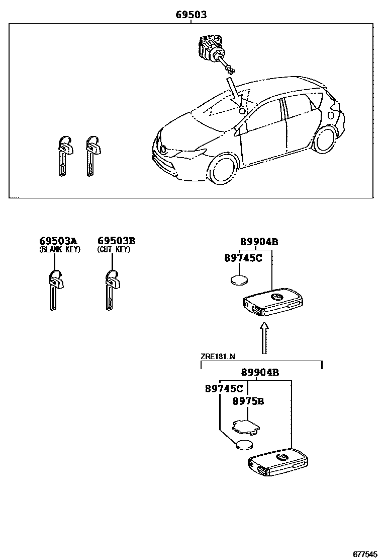 Toyota COROLLA 锁芯组件 EPC diagram — 677545