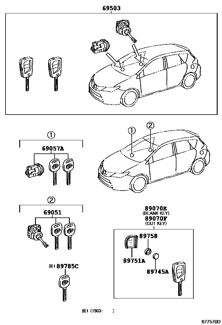 Toyota COROLLA 锁芯组件 EPC diagram — 677570D
