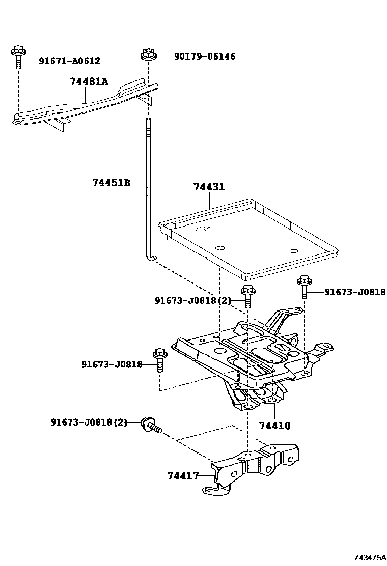 Toyota COROLLA battery holder EPC diagram — 743475A