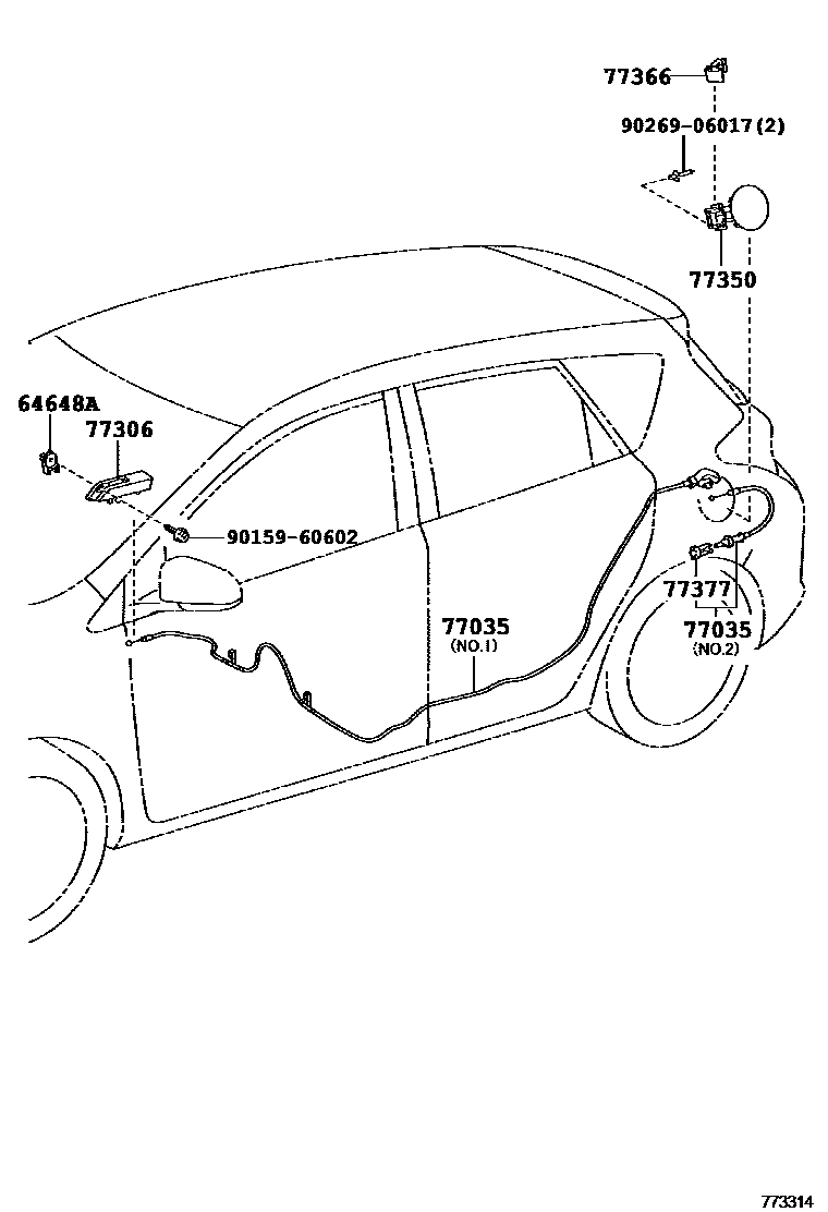 Toyota COROLLA 燃油箱和燃油管 EPC diagram — 773314