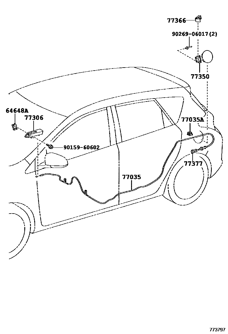 Toyota COROLLA 燃油箱和燃油管 EPC diagram — 773797