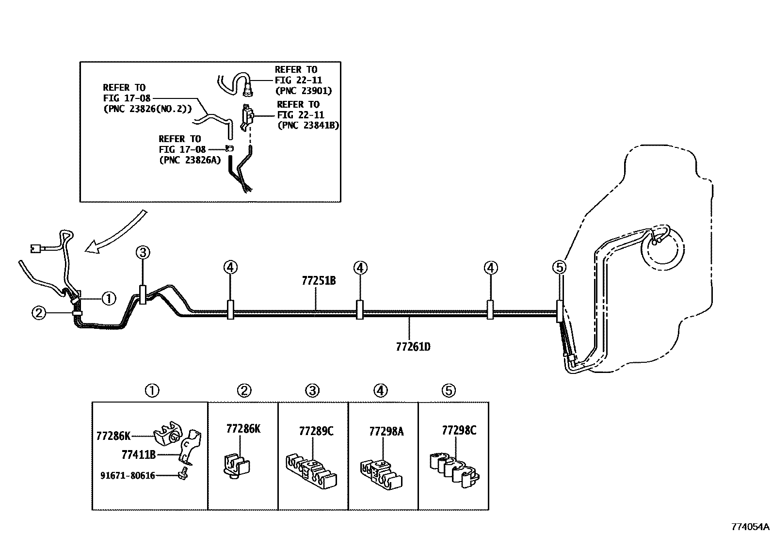 Toyota COROLLA 燃油箱和燃油管 EPC diagram — 774054A