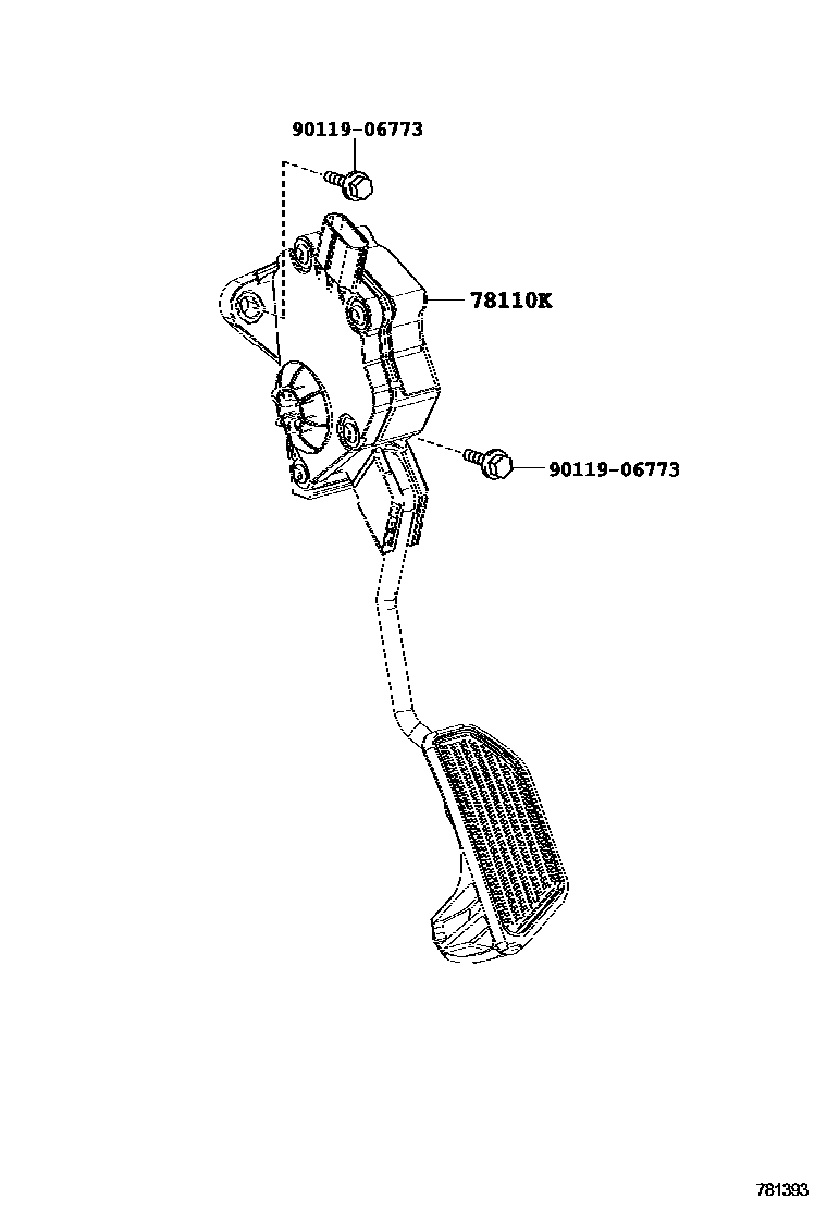 Toyota COROLLA accelerator pedal connecting rod EPC diagram — 781393