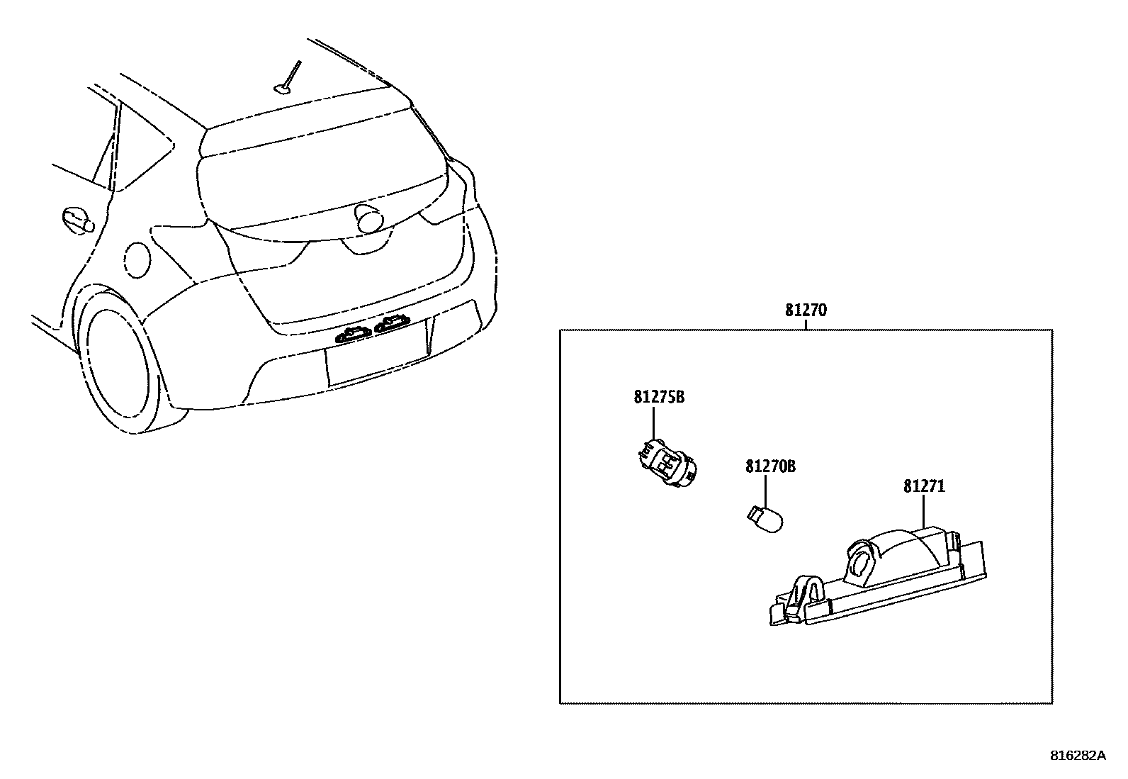 Toyota COROLLA 后牌照灯 EPC diagram — 816282A
